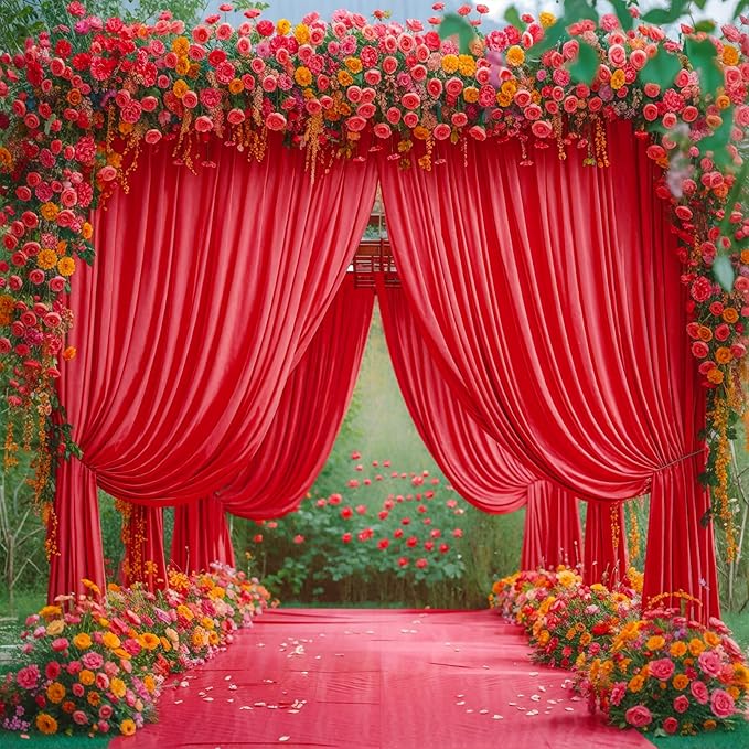 8x10FT Red Backdrop Curtains for Wedding Parties, Wrinkle Free Polyester Photography Backdrop Drapes for Birthday Baby Shower New Year Valentines Stage Background Stand Decorations 4x10ft,2 Panels