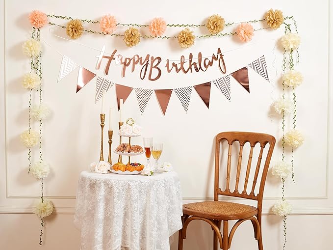 Sahoottie 2 Pcs Blush Pink Hanging Paper Flower Garland, 8.2 FT Single Color Tissue Paper Flower Garland, Blush Pink Pom Pom Garland for Boho Wedding Backdrop Bridal Shower Bedroom Wall Decor