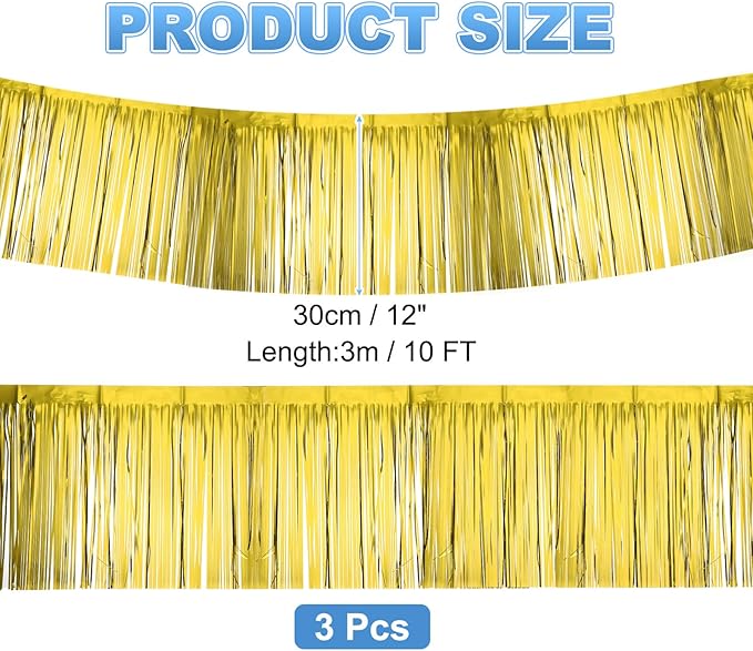PATIKIL Foil Fringe Garland 10 Feet, 3 Pack Metallic Tinsel Streamers Fringe Banner Wall Hanging Curtain Backdrop for Wedding Birthday Christmas New Year Party Decoration, Gold Tone