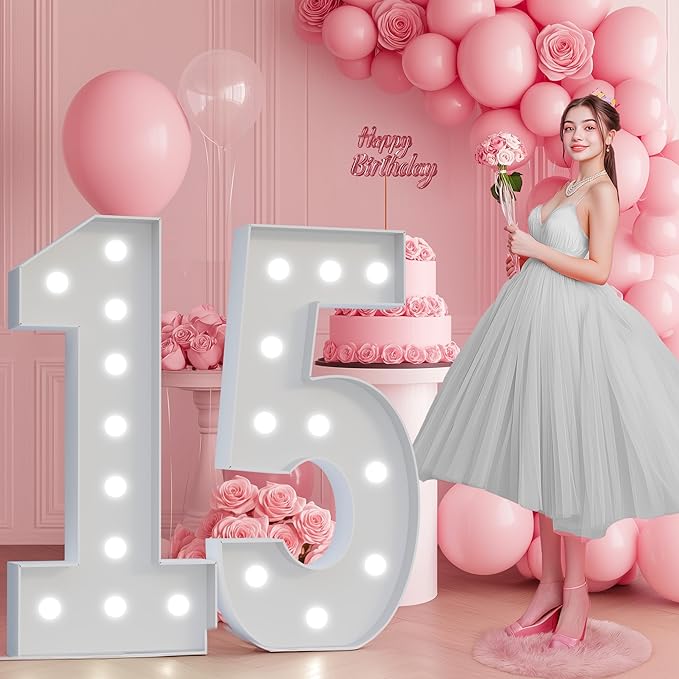 Marquee Number 5th-Birthday Decorations: 4FT Large Light up Numbers 5 Big Sign for Boy Girl Fifth Birthday Sweet Five Year Old Party Decor Anniversary Graduation Wedding Engagement Mosaic Balloon
