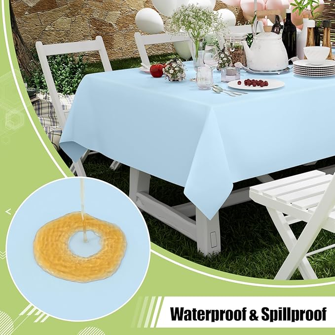 Smiry Disposable Table Cloth - 10 Pack, 54 x 108 Inch Waterproof Rectangle Tablecloths for Parties, Decorative Plastic Table Cover, Leakproof & Sturdy, Baby Blue