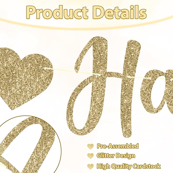 Happy Anniversary Banner, Glitter Happy Anniversary Decorations No DIY Anniversarys Decor Gold Glitter Bannersfor Wedding Anniversarys Party Decorations