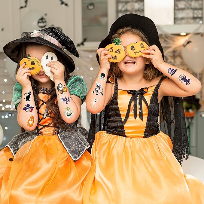 79 Pcs Halloween Scar Temporary Tattoos，Assorted Treat or Trick Halloween Fake Tattoo Stickers Goody Bag Stuffers Prizes