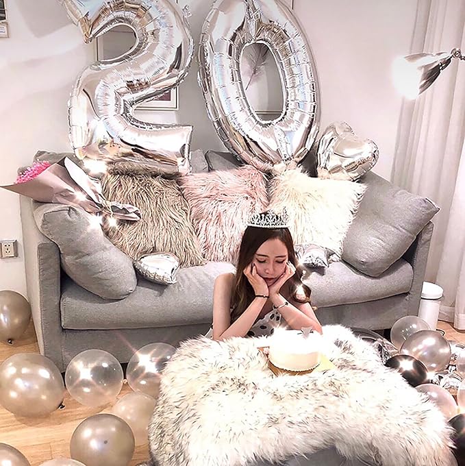 Large Silver 20 Number Balloons, 40 Inch Jumbo Number 20 Balloon, Silver Foil Mylar Balloons for Girl Sweet 20th Birthday Party, Anniversary Decorations