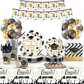 2025 Graduation Party Decor Supplies, 233-Piece Set for Graduation, Includes Disposable Dinnerware Like Plates, Cups, Napkins, Cutlery, Tablecloth, Balloons (Perfect for 25 Guests, Black & Gold Theme)