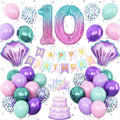 10th Mermaid Birthday Decoration,Metallic Purple Pink Green Blue Latex Balloons for Girls Party Decoration Number 10 Seashell Foil Balloons Banner Cake Topper Sea Decorations for 10 Year Old