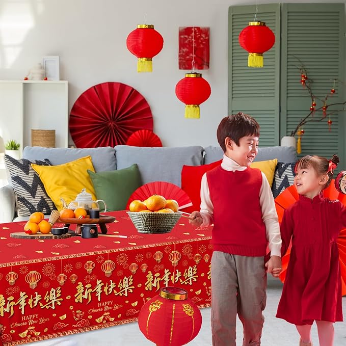 Chinese New Year Table Cloth,2pcs Lunar New Year Tablecloth Red and Gold Horse Rectangle Happy New Years Tablecloth for 2026 Spring Festival Decorations