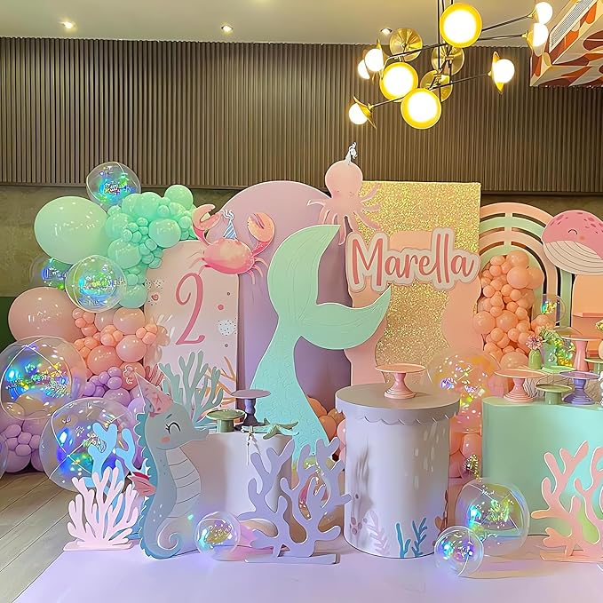 12PCS Iridescent Round Foil Balloons, 22" 15" 10" Large 4D Ball Balloons Holographic Mirror Sphere Balloon for Wedding Baby Shower Mermaid Princess Birthday Party Ceiling Decorations