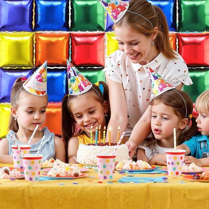 36 Pcs Rainbow Birthday Decorations Balloons Brick Square Foil Balloon Wall Backdrop Arch Kit Double Sided Metallic for Cartoon Video Game Party Supplies(Red Yellow Blue Green Orange Purple)