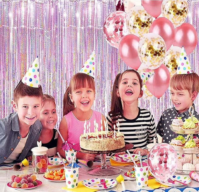 2 Pack 3.2ft x 8.3ft Foil Fringe Backdrop Metallic Tinsel Door Window Curtain Party Photo Booth Props for Birthday Bachelorette Wedding Graduation Party Decorations (Purple)