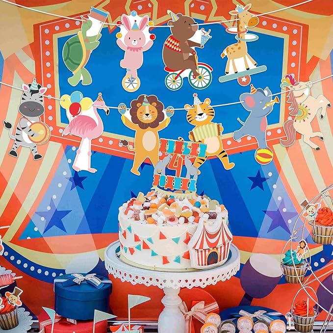 Hooqict Party Animal Banner Animal Birthday Party Decorations Happy Birthday Garland Banner Sign for Kids Girls Boys Zoo Carnival Circus Decorations