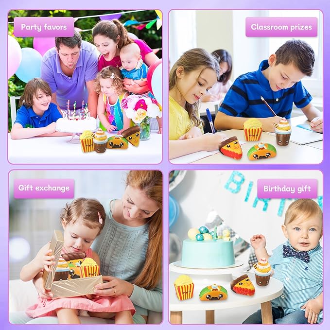 4 Pcs Slow Rising Food Toys for Kids, Kawaii Foam Squishy Toys in Taco Hamburger Coffee Cup Pizza Stress Relief Squeeze Toy for Holiday Carnival Goodie Bag Stuffers