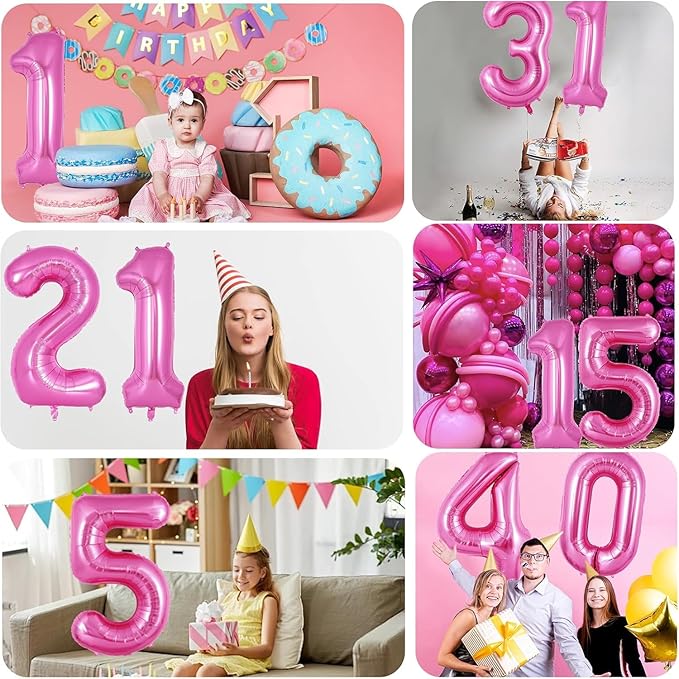 Pink Number Balloons, Large Hot pink Number 1 Balloon 40 Inch Pink 1 Balloon for Men Women Boys Girls 1st Birthday Party Decoration
