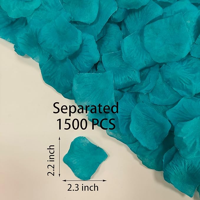 Pre-separated 1500 Pcs Artificial Turquoise Blue Rose Petals for Romantic Night ,Faux Turquoise Blue Flower Petals for Flower Girl,Weddings,Valentine Day,Party,Romantic Decoration(Ready-to-use)