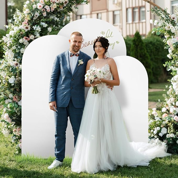 3-Piece Arch Backdrop Cover, Stretchy Spandex Wedding Arch Covers 6FT, 6.6FT, 7.2FT for Round Chiara Arch Stand, White Arch Cover for Photo Background Birthday Party Banquet Ceremony Decor