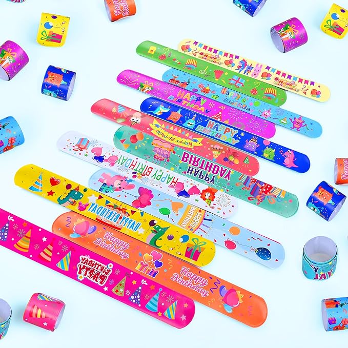 36 Pcs Happy Birthday Slap Bracelets for Kids, 12 Styles Colorful Bulk Slap Wristbands - Birthday Snap Bracelets for Summer Party Favors Gift Exchange