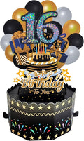 16th Birthday Cards 3D Popup Birthday Greeting Cards - Birthday Greeting Card for Girls and Boys, with Blank Note and Envelope Included (Black Gold)