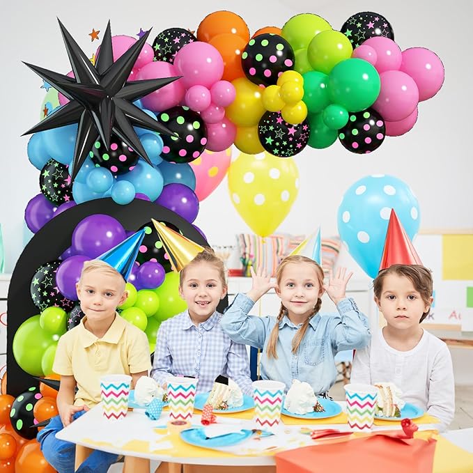 Rainbow Balloon Arch Garland Kit, 137pcs Colorful Balloons whit Rainbow Star Dot Glow Dark Balloons for Dark Party Let's Glow Birthday Wedding Back to 80s 90s Disco Rock Roll Party Decoration
