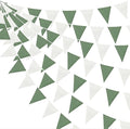 46Ft Green White Party Decorations Sage Green White Burlap Banner Triangle Pennant Flag Linen Bunting Garland Streamers for Jungle Safari Birthday Wedding Golf Baby Shower Summer Party Decorations