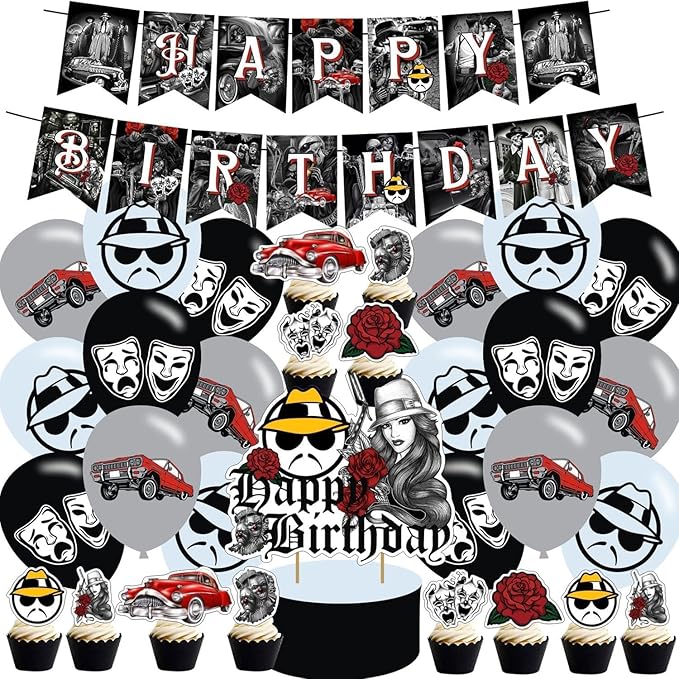 Early 2000s Cartoon Birthday Party Decoration, Yellow, Includes 1 Happy Birthday Banner, Cake Topper, 12 Cupcake Toppers, 18 Latex Balloons with 3 Designs