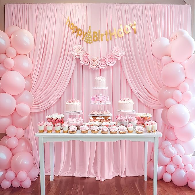 Pink Backdrop Curtains-Wrinkle-Free Polyester Photography Drapes Party Curtain Background for Baby Shower Wedding Decorations- 24 X10FT (Pink)