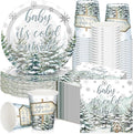 Hushee 200 Pcs Cold Outside Baby Shower Paper Plates Cups Napkins Party Supplies Tableware Set Disposable Cup Napkin for 50 Guest Party Decoration