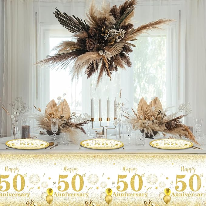 Gold Party Decorations 50th Party Tableware Set 1976 50th Theme Birthday Party Table Decoration Supplies Cheers to 50 Years Paper Plate Napkin Tablecloth for Men Women Fifty Years Old Anniversary