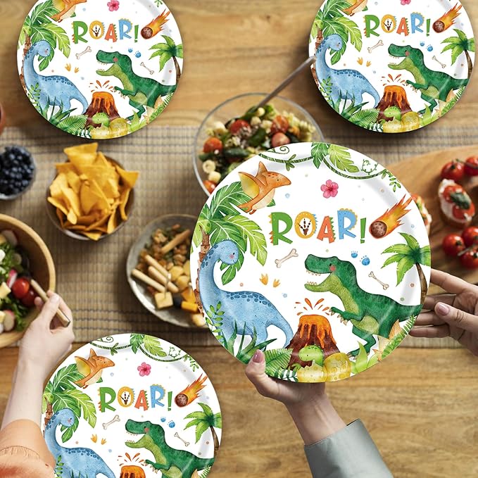 40pcs Watercolor Dinosaur Paper Plates and Napkins Party Supplies, 9 Inch Disposable Dinosaur Birthday Plates and Napkins Tableware Set for Kids Boys Birthday Decorations Serves 20