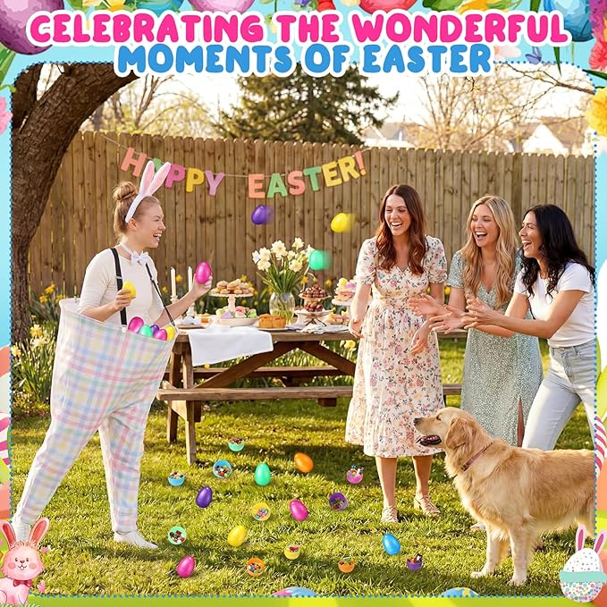 Vinsot 16 Pcs Easter Granny Pants Yard Game Set Oversized Granny Pants with Colorful Easter Eggs, Bowtie, Bunny Ears and Tail, Outdoor Tossing Game Bunny Suit for Spring
