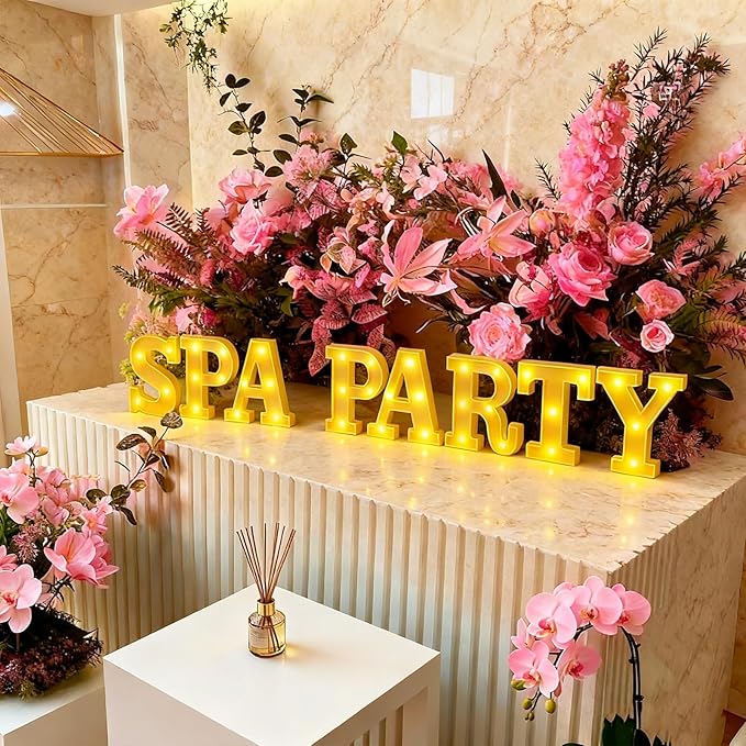 Honoson 8 Pcs Spa Party Decorations Lights up Sign 6.42 Inch Spa Theme LED Neon Sign Marquee Lights Supplies for Women Girls Day Makeup Sleepovers Slumber Birthday Party Decor
