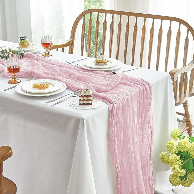 IVAPUPU 10 Pcs Cheesecloth Table Runner - 10ft Pink Easter Spring Boho Gauze Cheese Cloth Table Runners for Baby Shower Decoration Wedding Party Summer Garden Farmhouse Decor