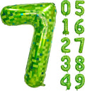 40 inch giant Green pixel miner game number 7 balloon Large mining theme foil balloon 0-9 Suitable for pixel game parties children's birthdays party anniversary celebrations baby shower decoration