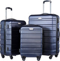 Coolife Luggage 3 Piece Set, Lightweight Durable Hardshell Suitcase set with 360° Spinner Wheels, TSA-approved Lock, Checked Family Travel Luggage sets, 20/24/28 Inch, Navy