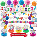 Happy Work Anniversary Decorations Colorful Happy Workiversary Banner Honeycomb Centerpieces Hanging Swirls Tissue Paper Pompoms Sash for Men Women Office Employee Worker Pastor Appreciation Supplies