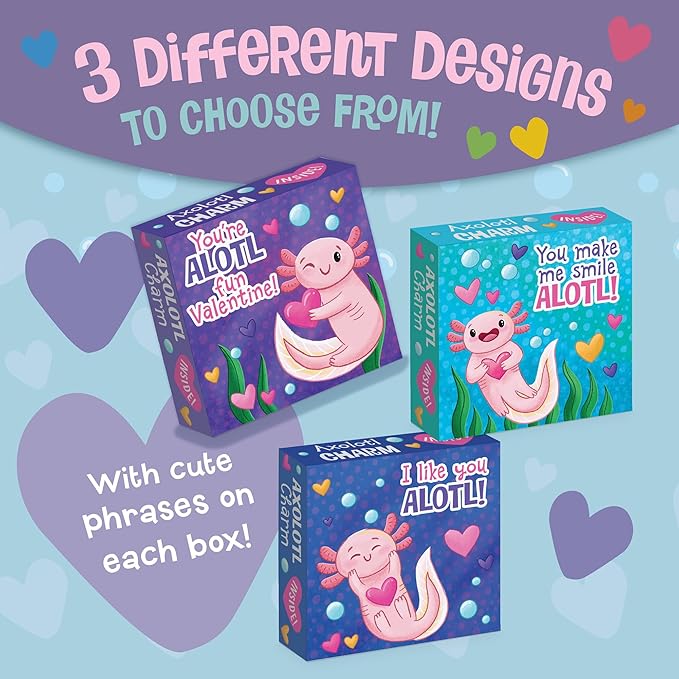 Peaceable Kingdom Valentines Box for Kids, Valentines Day Box Kit for Valentines Cards for Kids Classroom - Axolotl Friendship Charms