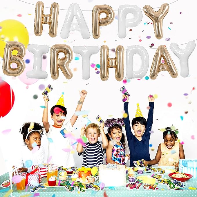TONIFUL Happy Birthday Balloons Banner 16 Inch Mylar Foil Letters Birthday Sign Reusable for Girls Boys Kids & Adults Birthday Party Decorations Supplies（Champagne Gold White）