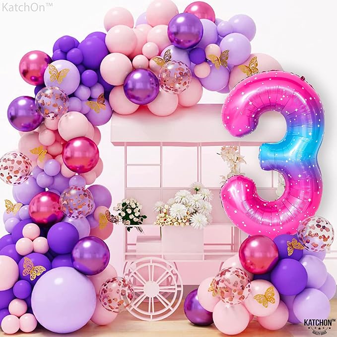 KatchOn, Rainbow 40 Inch 3 Balloon - Pink Blue | 3rd Birthday Decorations | Unicorn Party