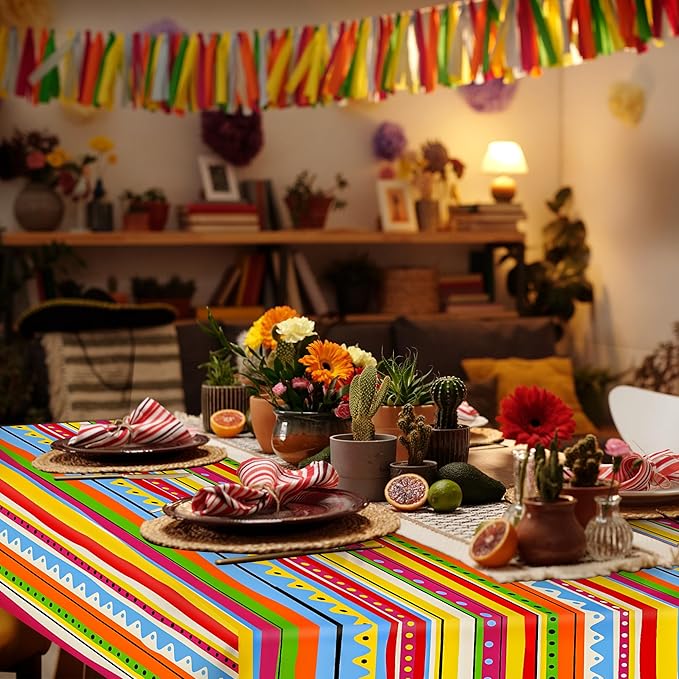 Kochorie 2 Pieces Mexican Party Tablecloth Plastic Cinco De Mayo Tablecloth Disposable Rectangle Tablecloths for Mexican Themed Birthday Party Decorations Supplies