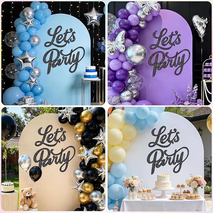 Babenest Let's Party Felt Sign, Flash Black Reusable Glitter Letter Banner for Backdrop, Balloon Arch Decor, Party Supplies for Graduation, Birthday, Wedding, Bachelorette, Christmas, Home Bar, Man Cave Wall Decorations