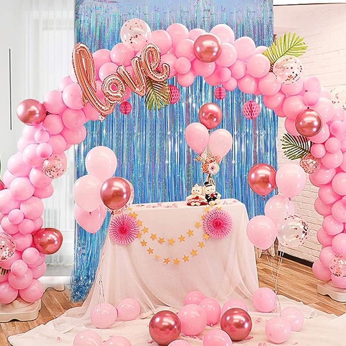 Foil Fringe Curtains Party Decorations - 2 Pack 3 x 8ft Tinsel Backdrop for Party Photo Backdrop Wedding Bridal Shower Bachelorette