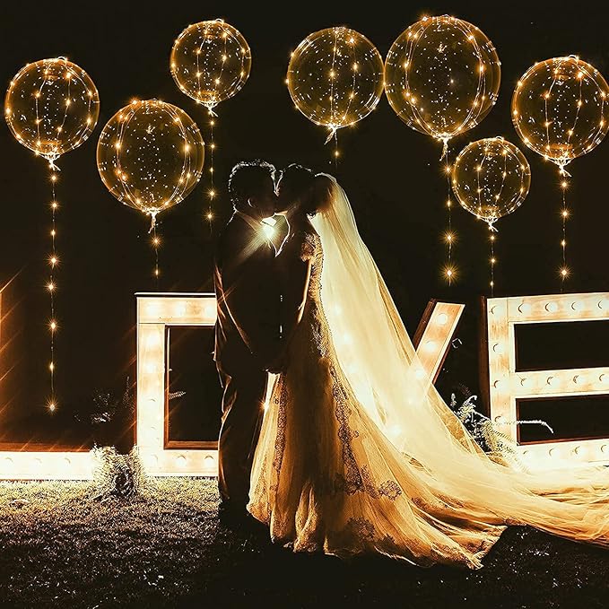 Weewooday Lighted up Balloons, 7 Packs 20 Inch Valentines Bobo Balloons with 10ft LED String Lights for Valentines Day Wedding Christmas Birthday Decoration(Warm White)