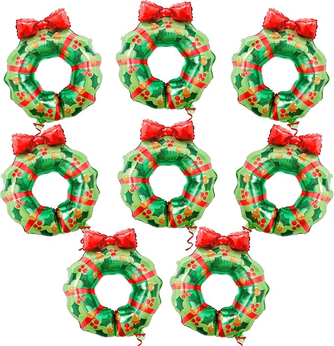 KatchOn, Wreath Christmas Balloons – Pack of 8 | Christmas Decorations Indoor | Wreath Balloons with Red Bow for Holiday Celebrations, Family Gatherings | Outdoor Xmas Decorations