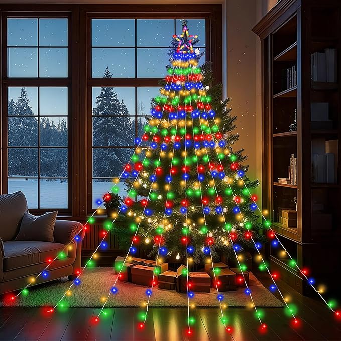 Christmas Decorations Outdoor,11.5 ft 317 LED Star Christmas Tree Lights,8 Memory Lighting Modes&Timer Star Light for Yard,Wedding,Party, Decorations(Multicolor)