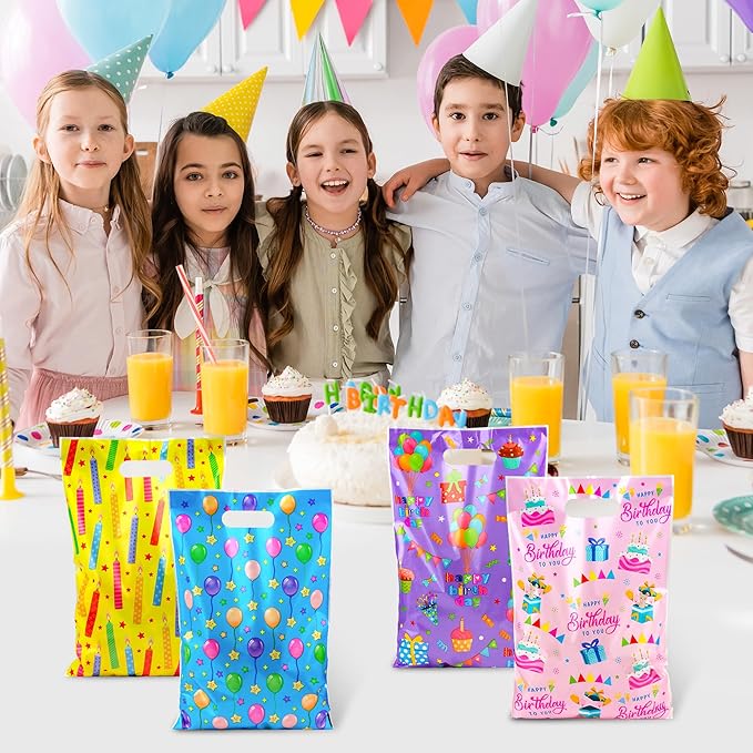 ZYLOP Birthday Party Favor Bags 50 Pcs - Plastic Happy Birthday Goodie Loot Gift Bags for Kids Girls & Boys Birthdays Party Supplies, Packaging Candy Treat Toys and Party Favors (6.5 x 9.8 Inches)