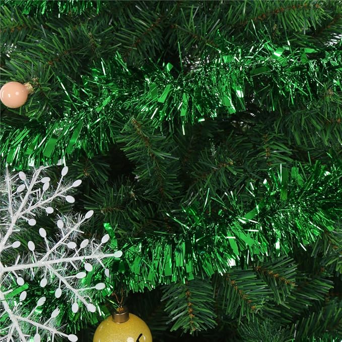 DECORA Green Tinsel Garland for Christmas Tree Decorations St. Patricks Day Wedding Birthday Party Supplies 33 FEET