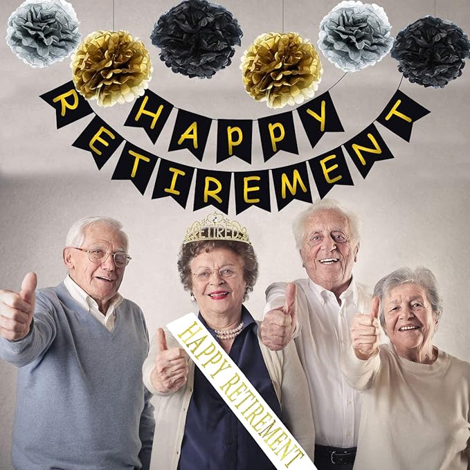 JETKONG Retirement Party Decorations Retired Tiara/Crown, Retired Sash for Women Retirement Gifts, Retirement Party Supplies, Gifts, Favors (Gold)