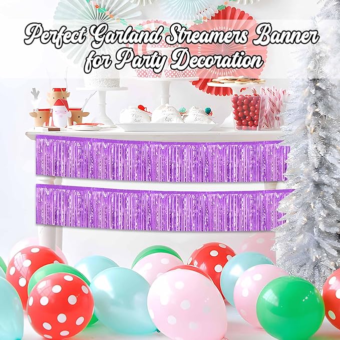 3 Pack 10 Ft Light Purple Foil Fringe Garland Metallic Streamers Tinsel Banner Wall Hanging Garland Backdrop for Parade Floats, Halloween, Christmas, Thanksgiving, New Year Party Decorations