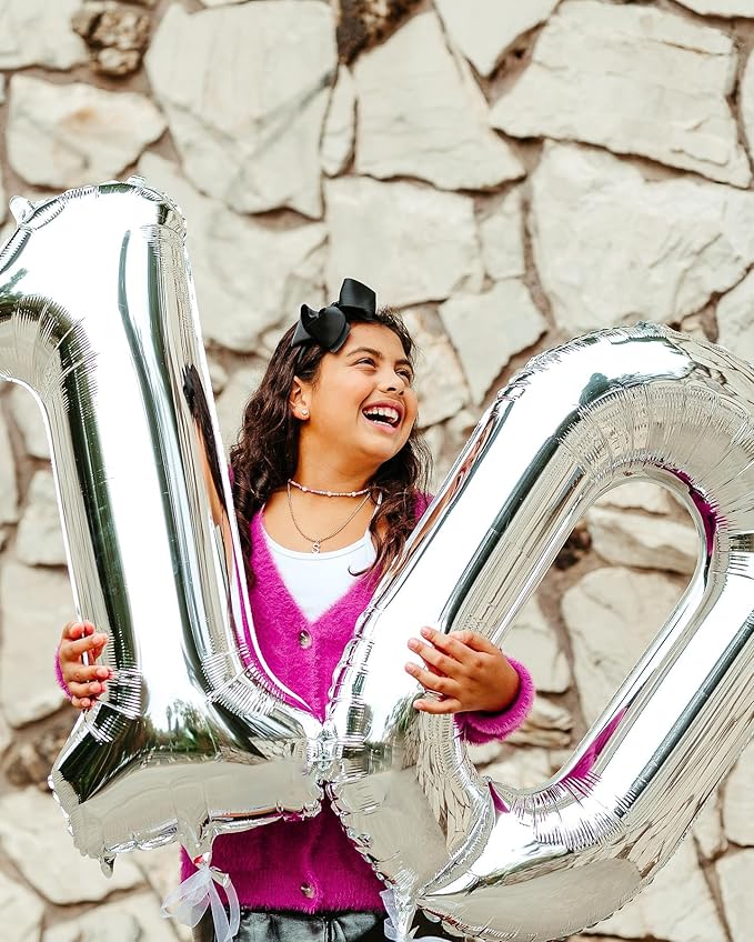 Silver Number Balloon 40 Inch, 0 Number Balloons, 10 20 30 40 50 Numbers Balloon Birthday Decorations, Silver Party Supplies for Women Men