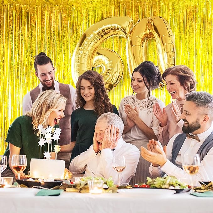 MYUPDALIN 2 Pack Gold Foil Fringe Tinsel Backdrop Party Decorations for Disco/Prom/Dance/Graduation/Birthdays Party Decorations