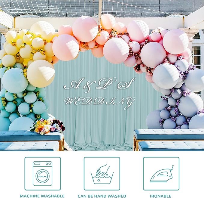 MEETSKY Light Green Backdrop for Parties Wedding Cyan Backdrop Curtains Rod Pocket Drapes Fabric Decoration for Grils Birthday Backdrops Party Baby Shower Photoshoot,5ft x 10ft,2 Panels